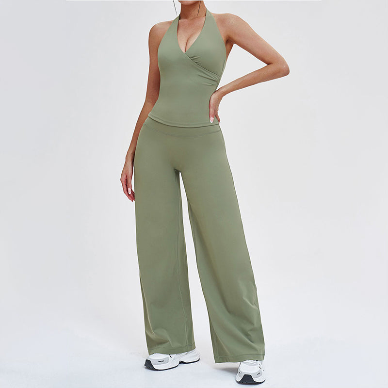 Wholesale open-back tank top + loose wide-leg pants