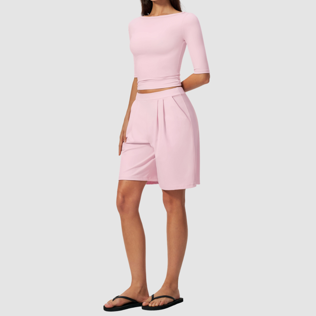 Wholesale Women’s Mid-Sleeve Top & Shorts Yoga Set