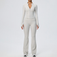 Wholesale Women's Activewear Zip Pocket Jacket & Flare Pants Yoga Set
