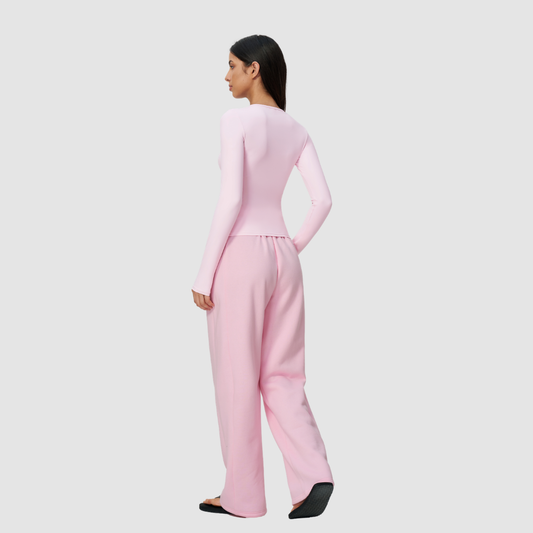 Wholesale Women's Nylon Spandex Activewear Set - Long Sleeve Tops & Wide-leg Pants