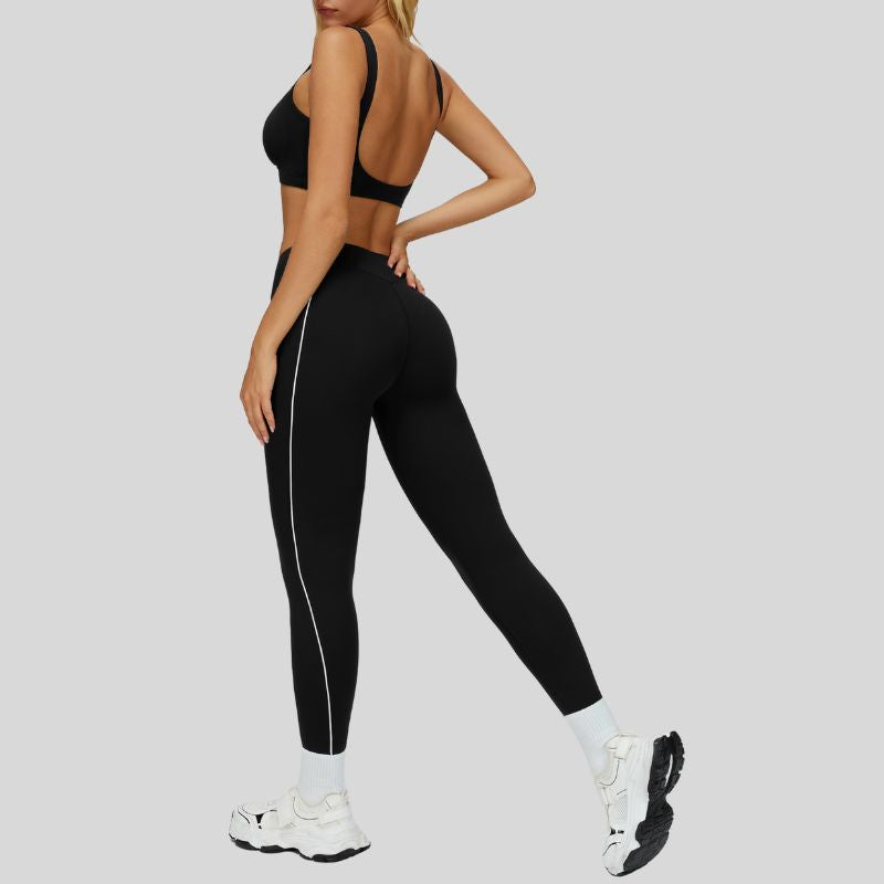 Beautiful Backless Sports Bra+High-waisted contrasting color leggings 2-piece set