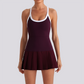 Wholesale Women's Pleated Tennis Dress Yoga Bodysuit with Chest Pad