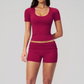 Wholesale short-sleeved tops and high-waisted fold-over shorts sets