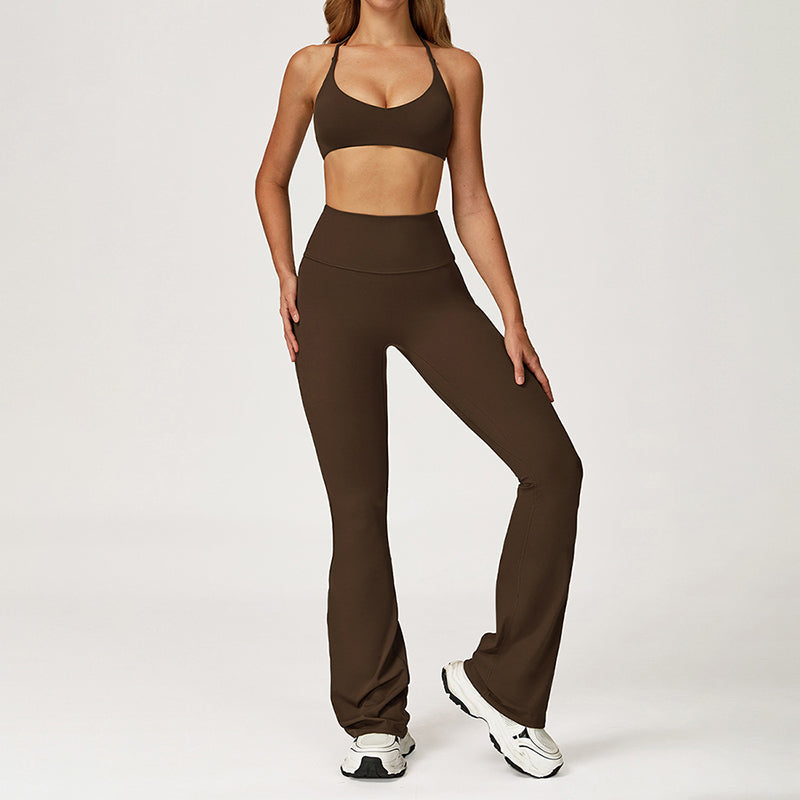 Cross-Back Sports Bra + Flared Leg Pants 2-Piece Set