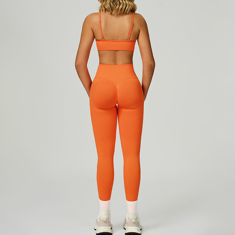 Seamless thin straps Sports Bra + High-waisted leggings 2-Piece Set