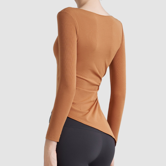 Wholesale Women's Ruched Drawstring Long-Sleeve Yoga Top – Slim Fit Activewear