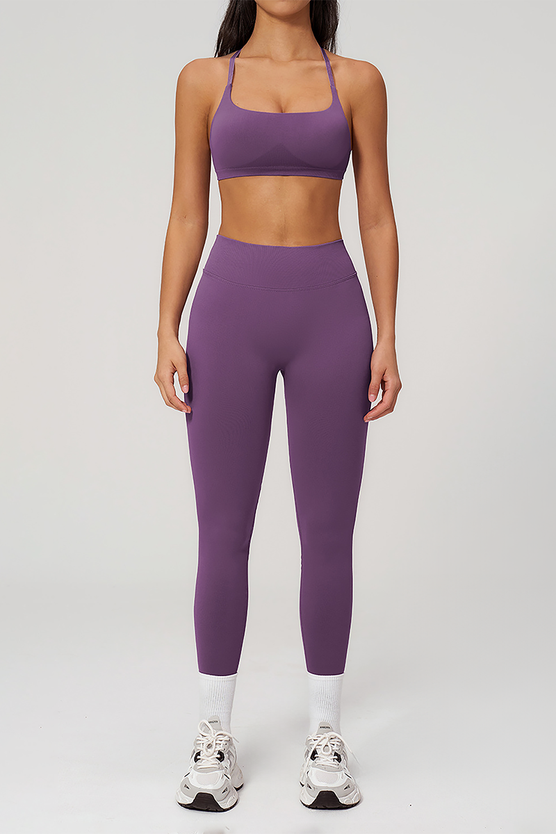Wholesale Seamless Cross-Back Sports Bra & High-Waist Leggings Set – Naked-Feel Yoga 2-Piece