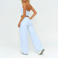 V-neck backless tank top + high-waisted loose wide-leg pants 2-piece set