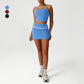 Snug-Fit Low-Cut Crop Top + Elastic Waistband Skirt 2-Piece Set
