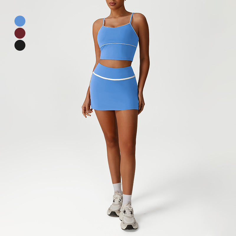 Snug-Fit Low-Cut Crop Top + Elastic Waistband Skirt 2-Piece Set