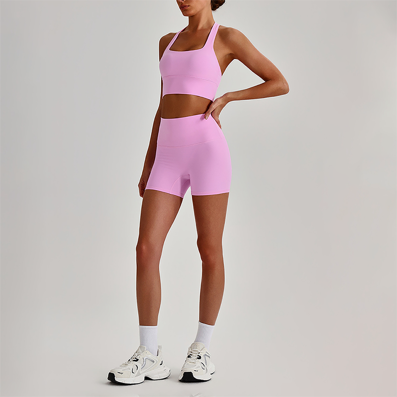 Wholesale Cross-Back Sports Bra & High-Waist Biker Shorts Set – Naked-Feel Quick-Dry Yoga 2-Piece