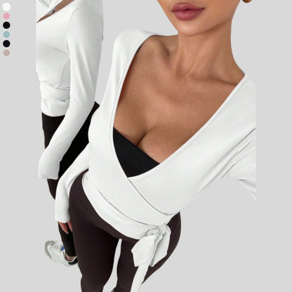 Women's slim fit top with long sleeves and straps