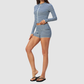 Wholesale Women's Stripe Yoga Set: Zip Stand-Collar Jacket & Shorts