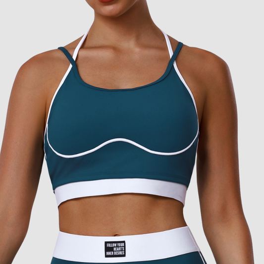 Wholesale Backless Color-Blocked Halter Sports Bra