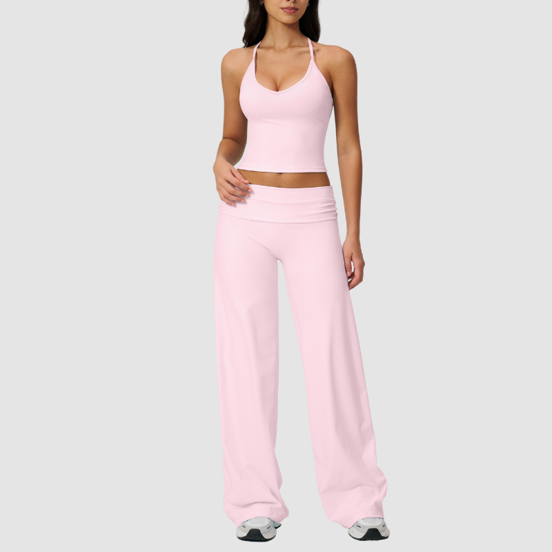 Wholesale Breathable Tank Top& Fold-up High Waist Flare Leggings Set