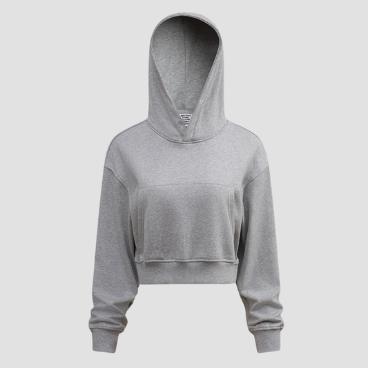 Wholesale Women’s Cropped Hooded Pullover – Relaxed Drop-Shoulder Sweatshirt
