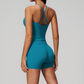 Wholesale Women's Cross-Back High Waist Yoga Set Sports Bra & Shorts with Chest Pad