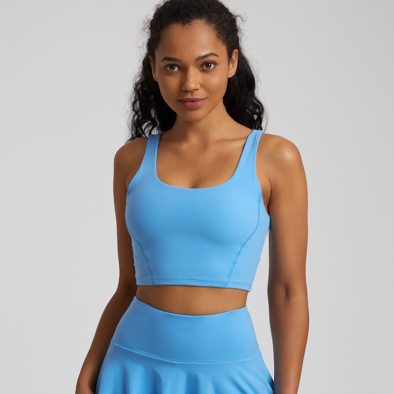 High-waisted nude leggings+U-shaped neckline sports bra 2-piece set