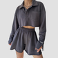 Wholesale Women's Long Sleeve Crop Cardigan & Drawstring Shorts Set – Casual Two-Piece TZ8040