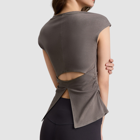 Wholesale Women's V-Neck Open-Back Short Sleeve Yoga T-Shirt – Pilates Bare-Feel Fitness Top