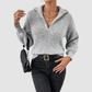 Wholesale Women's Sweaters Polo-Collar Zip Long-Sleeve Knit Sweater Top