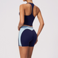 Wholesale Women's Colorblock Bare-Feel Yoga Set Tank Top & Shorts w/ Chest Pad