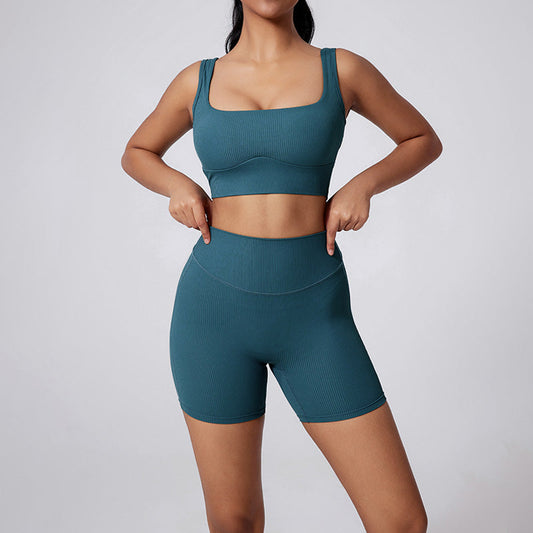 Cross Back yoga bras + High-waisted shorts 2-piece set