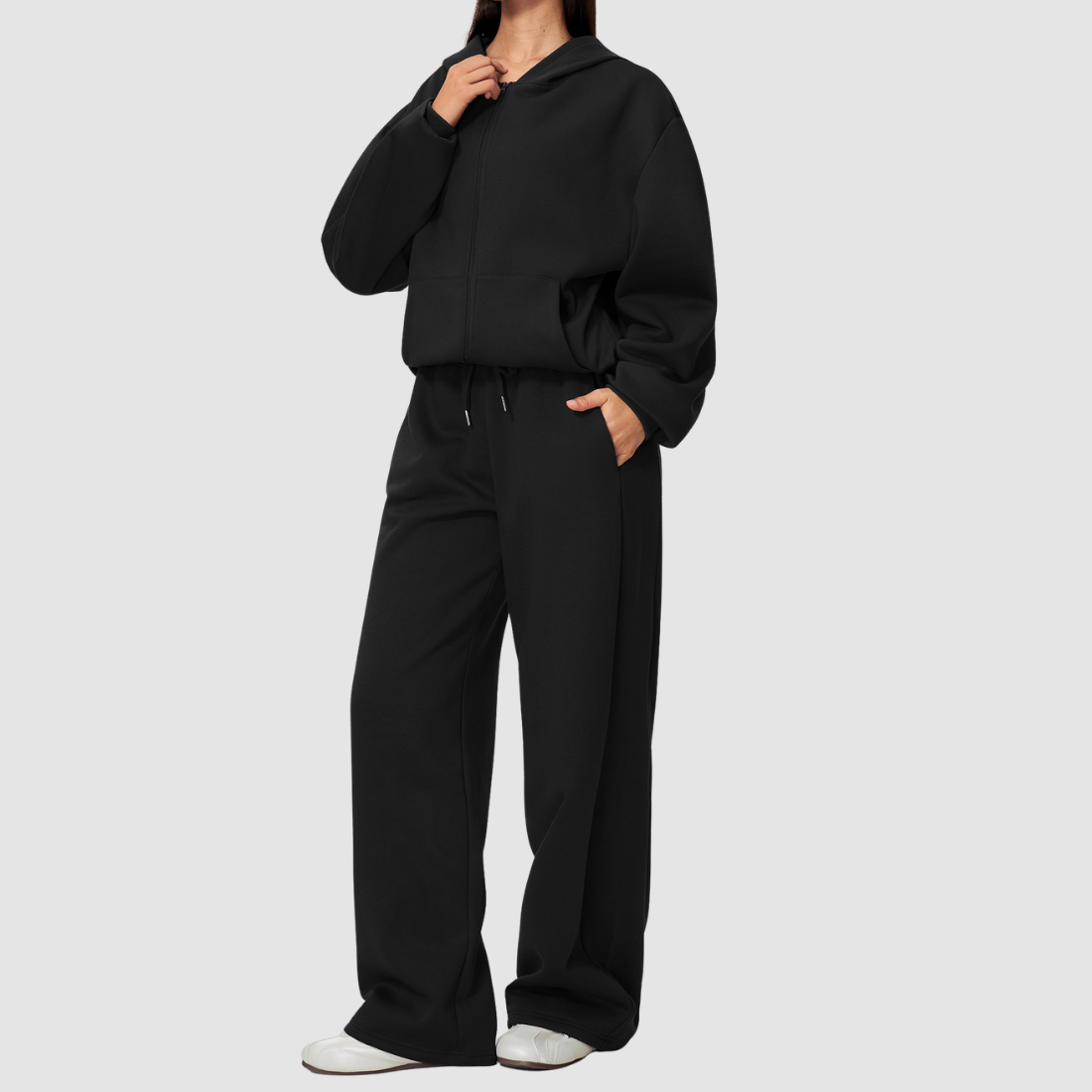 Wholesale Women's Warm Fleece-Lined Hooded Sweatshirt & Sweatpants Set