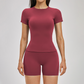Wholesale solid color short sleeved T-shirt+high waisted shorts 2-piece set