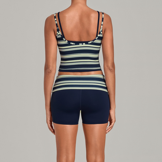 Wholesale Women's Retro Print Double-Strap Yoga Vest+High-waist Shorts Two-Piece Set
