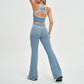 Women's contrasting color backless tank top + high-waisted flared pants 2-piece set