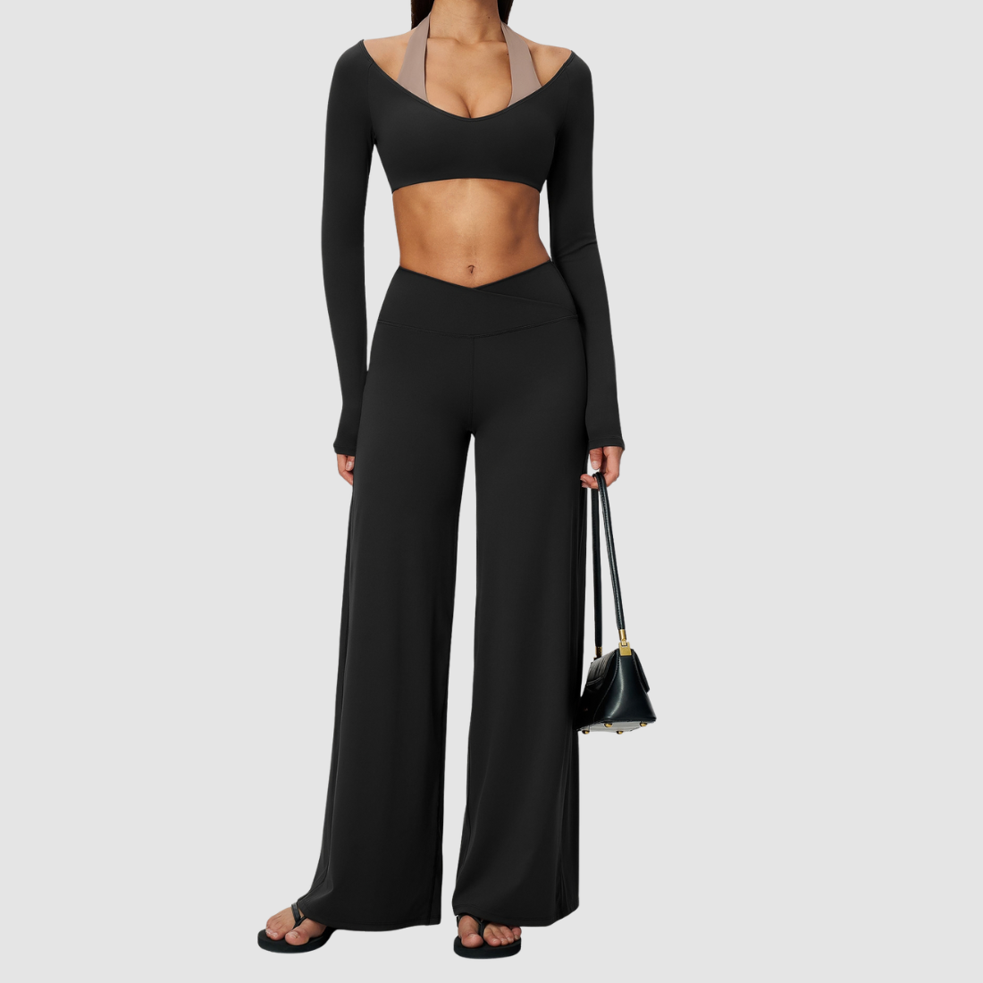 Wholesale Women's Long-Sleeve Top+Wide-Leg Fitness Pants Yoga Set