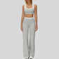 Contrast color sports bra + sport slightly flared pants 2-piece set