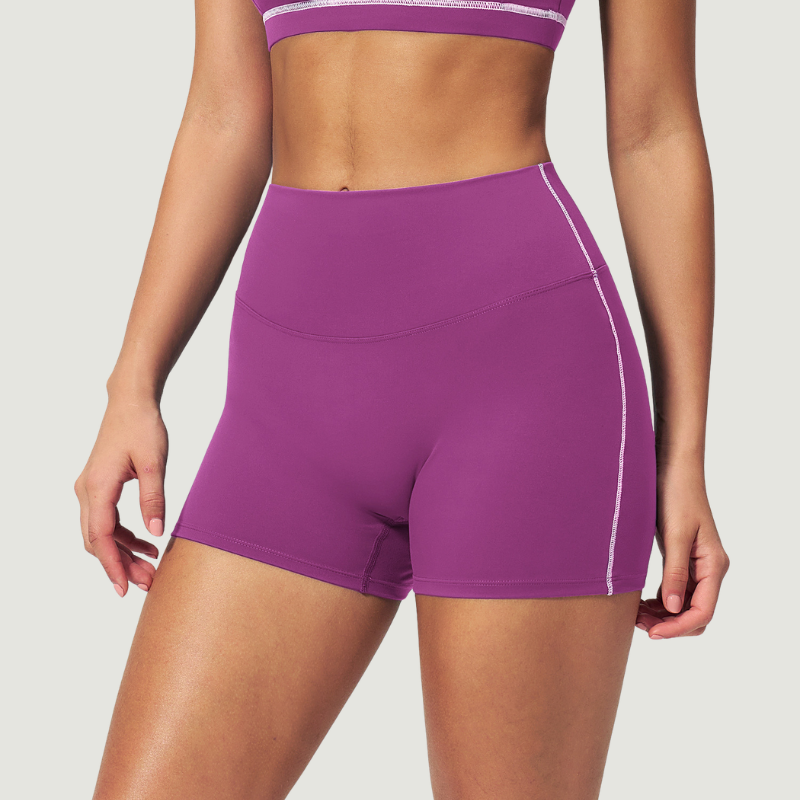Wholesale Women's Seam-Detail Colorblock High-Waist Booty Shorts – Butt-Lifting Yoga Gym Activewear