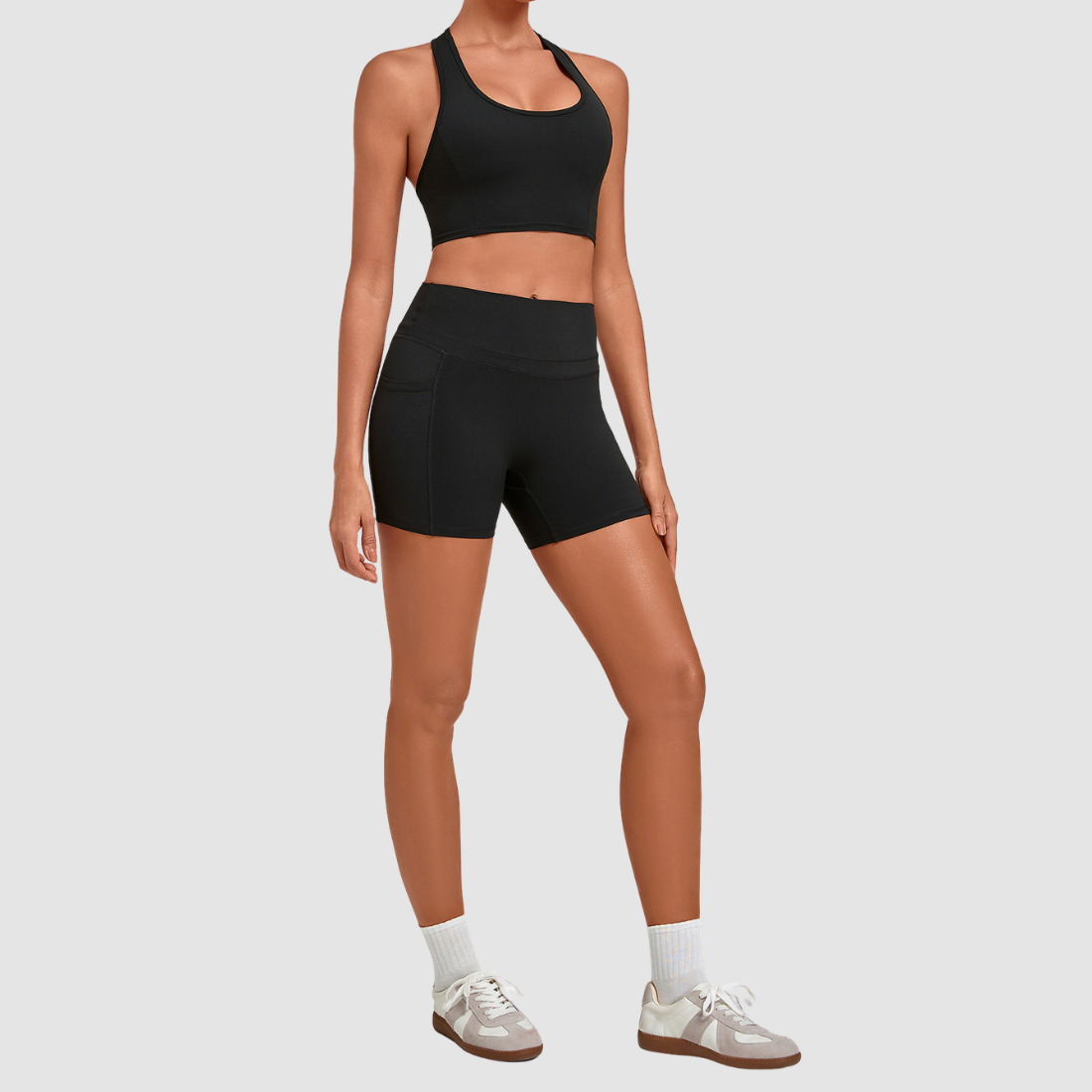 Wholesale Women’s Racerback Sports Bra & High-Waist Biker Shorts Yoga Set