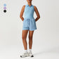 Lapel Tank Top + Drawstring Shorts 2-Piece Set