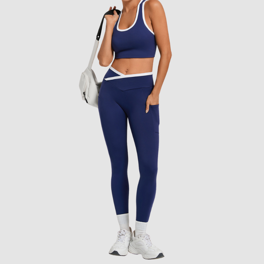 Wholesale contrasting vest+cross waistline legging set | Wonderxfans bulk activewear