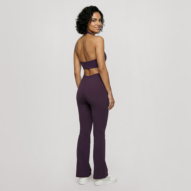 Deep V halter neck bra + high waisted pant 2-piece set