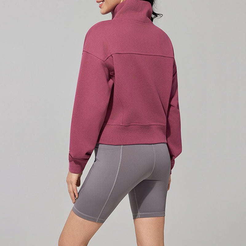 High-neck short loose sweatshirt