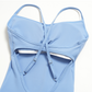Wholesale Women's Cross-Back Yoga Bodysuit – Brushed Slim Fit Athletic Shorts Jumpsuit w/ Chest Pad