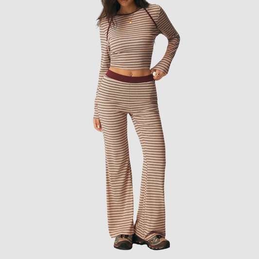 Wholesale Women's Striped Long-Sleeve Top+Wide-Leg Yoga Pants 2-Piece Set