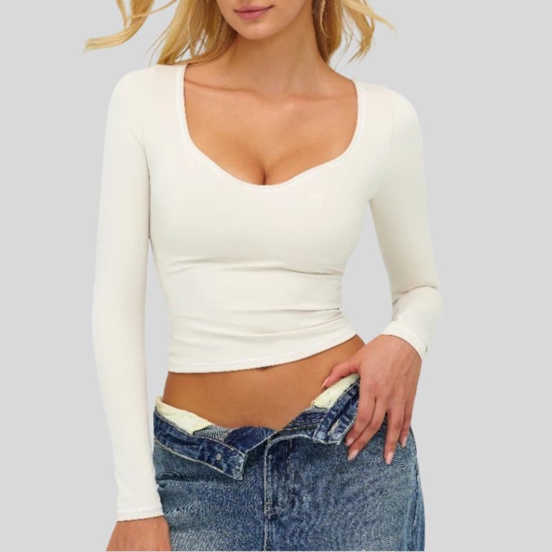 Color-blocked long-sleeved sports top