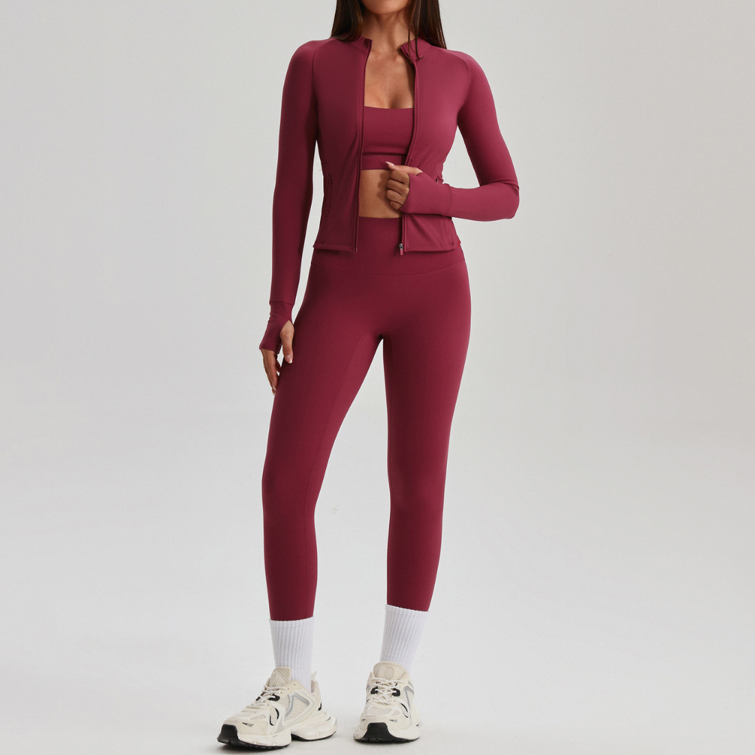 Women's Activewear Zip-up Long-Sleeve Jacket & Straight-Leg Pants Yoga Set
