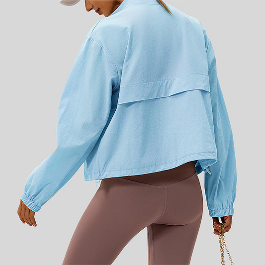 Women's Outdoor Windbreaker Loose Casual Yoga Jacket with Stand Collar
