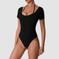 Wholesale Women's Cut-Out Open Back Short Sleeve Yoga Bodysuit – Built-In Bra Pad Gym Fitness One-Piece