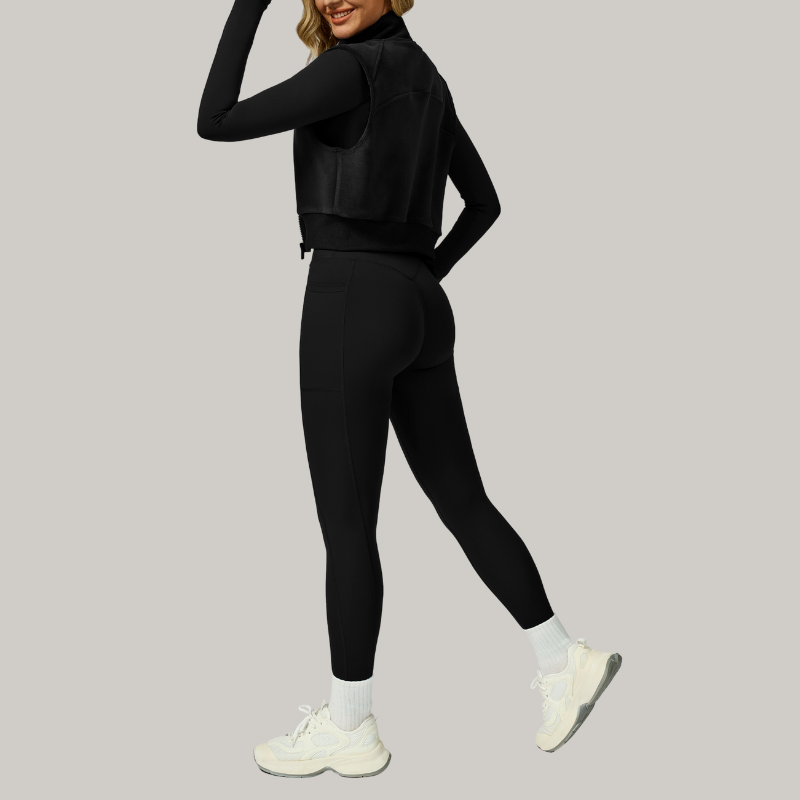 Long sleeve+leggings+ velvet full zipper sports vest jacket 3-Piece Set