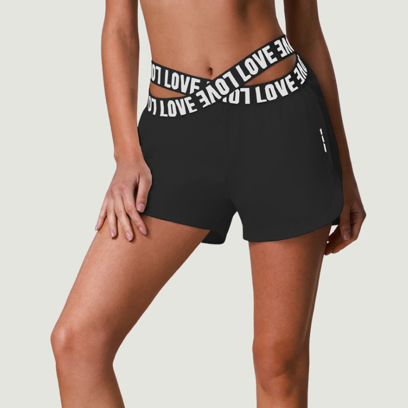Wholesale Women's Quick-Dry Letter Waistband Yoga Shorts – Anti-Exposure Lined Running Sports Shorts with Pockets