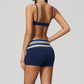 Wholesale Women's Polka Dot & Stripe Yoga Set Halter Neck Sports Bra & Shorts w/ Chest Pad