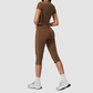 Wholesale Women's Brushed Contrast Piping Short Sleeve Crop Top & Button-Up Cropped Pants Set