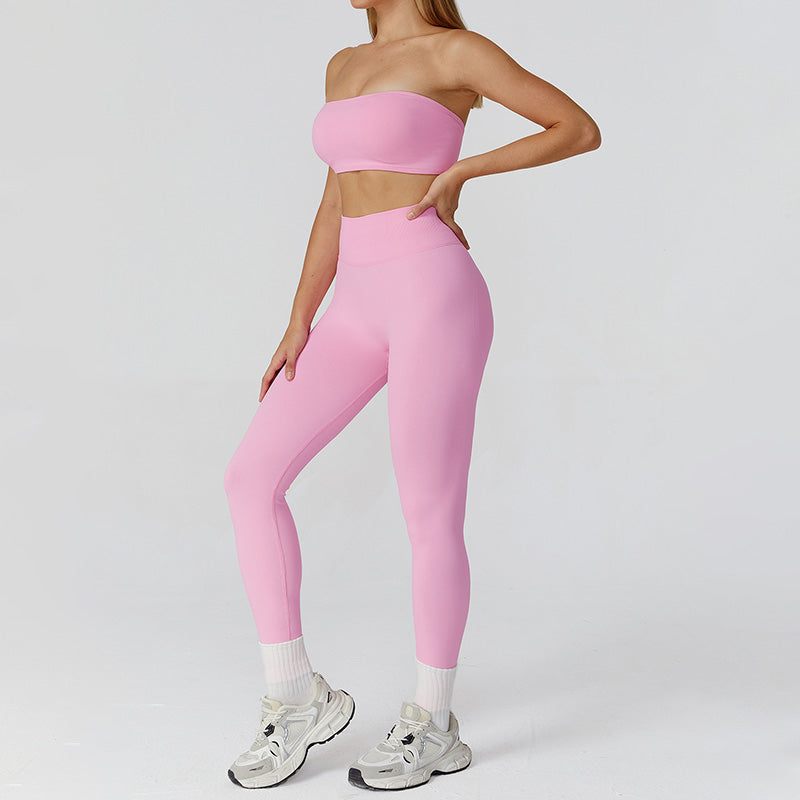 Tubo sem costura Sport Bra + Setes de 2 peças de cintura alta